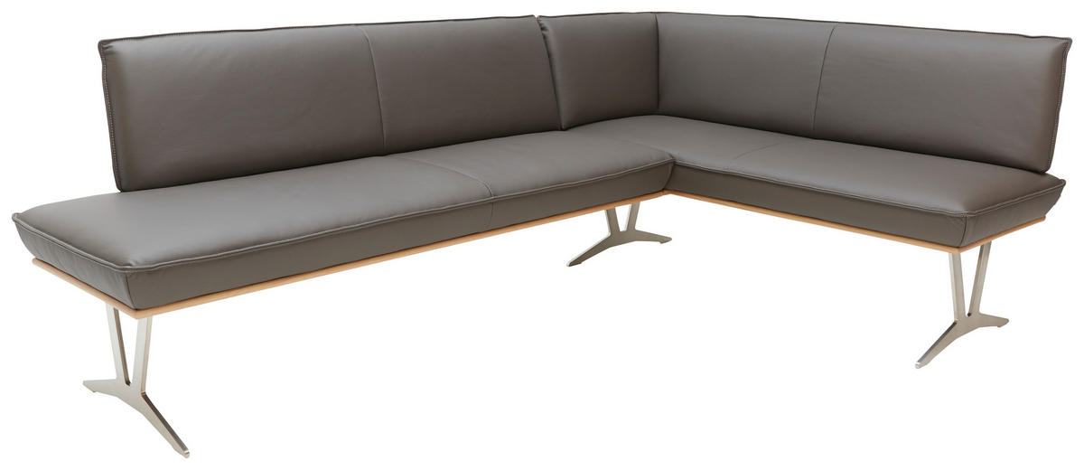 ECKBANK in Holz, Metall, Leder Schlammfarben  - Edelstahlfarben/Schlammfarben, Design, Leder/Holz (257/162cm) - Ambiente