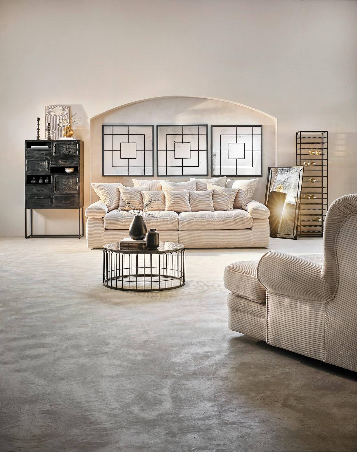 BIGSOFA Cord Naturfarben  - Schwarz/Naturfarben, Design, Kunststoff/Textil (260/90/140cm) - Ambia Home