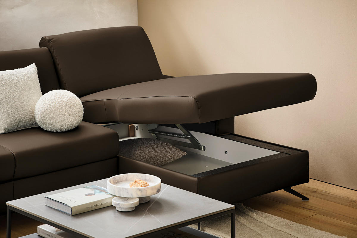 ECKSOFA in Echtleder Braun  267/165 cm  - Schwarz/Braun, Design, Leder/Metall (267/165cm) - Lomoco