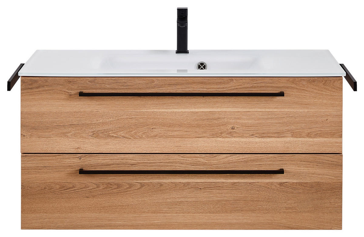 WASCHTISCHKOMBI 101,2 cm  - Eichefarben/Schwarz, KONVENTIONELL, Glas/Holzwerkstoff (101,2cm) - Novel