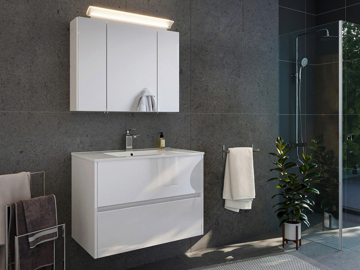 BADEZIMMER 2-teilig  in 80 cm  - Weiß Hochglanz/Weiß, Basics, Keramik/Holzwerkstoff (80cm) - MID.YOU