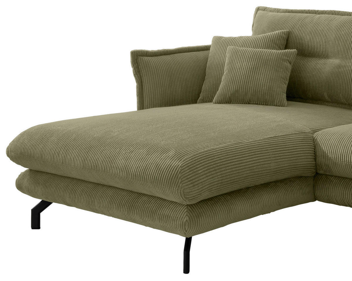 Wohnlandschaft in Cord Olivgrün  - Schwarz/Olivgrün, Modern, Textil/Metall (180/255cm) - Livetastic