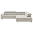 ECKSOFA in Cord Weiß  - Chromfarben/Weiß, KONVENTIONELL, Textil/Metall (311/219cm) - Hom`in