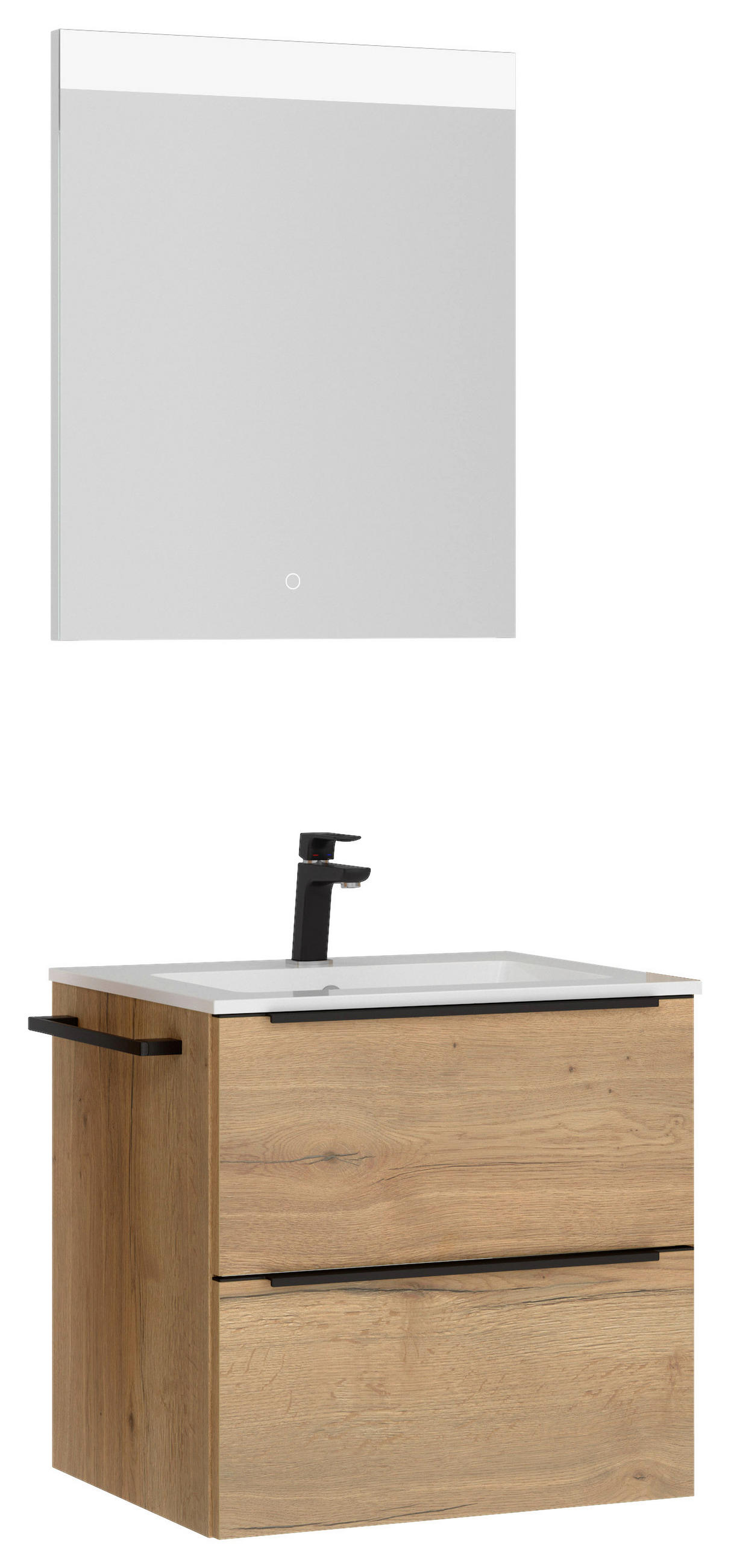 BADEZIMMER  in 61 cm  - Eichefarben/Schwarz, MODERN, Holzwerkstoff/Stein (61cm) - Nobilia