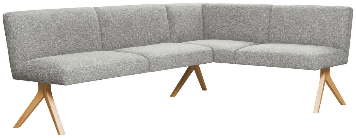 ECKBANK 218/172 cm Webstoff Hellgrau Eiche vollmassiv   - Eichefarben/Hellgrau, KONVENTIONELL, Holz/Textil (218/172cm) - Linea Natura