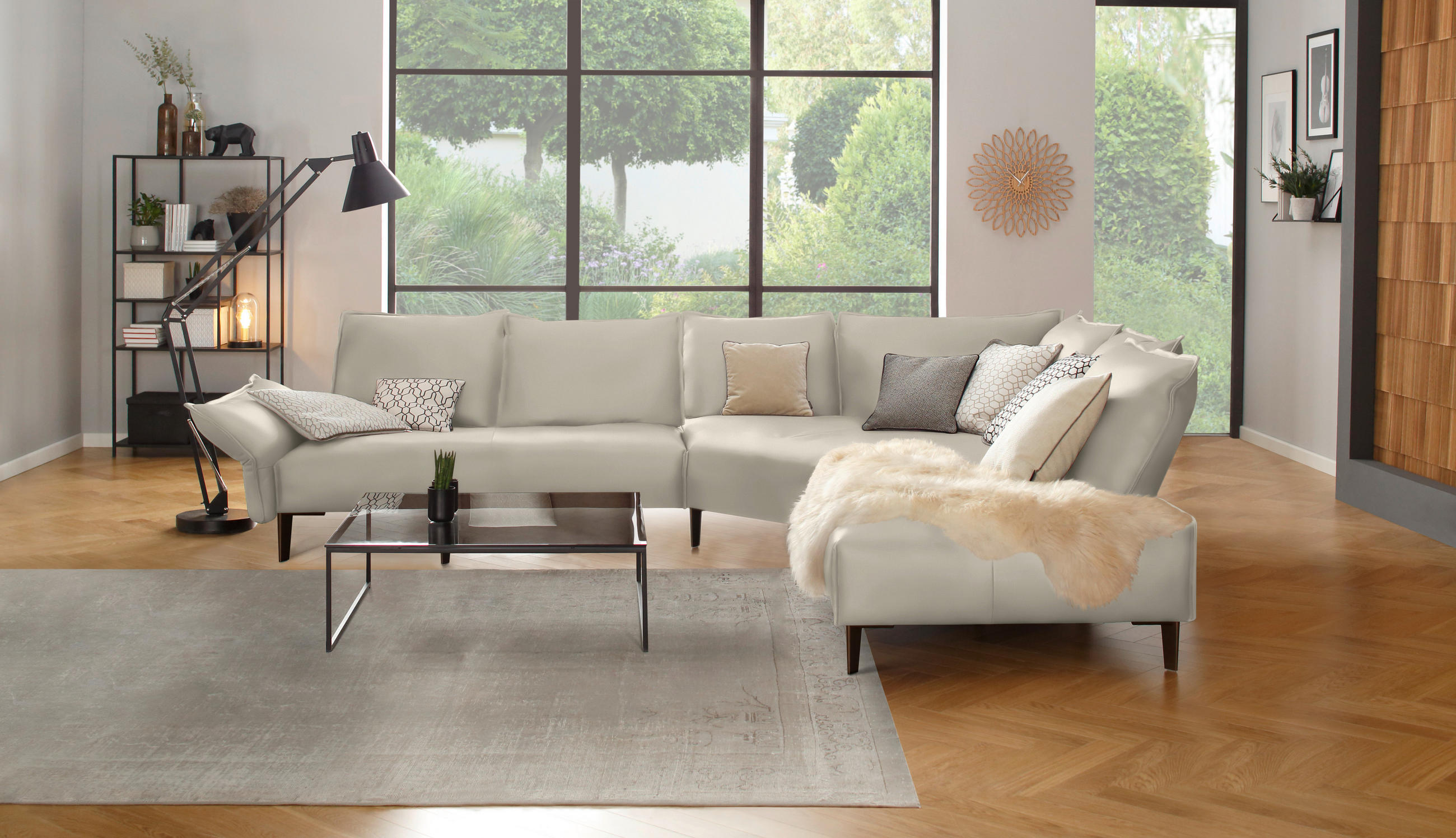 ECKSOFA in Echtleder Hellgrau  - Hellgrau/Schwarz, Design, Leder/Metall (340/272cm) - W.Schillig