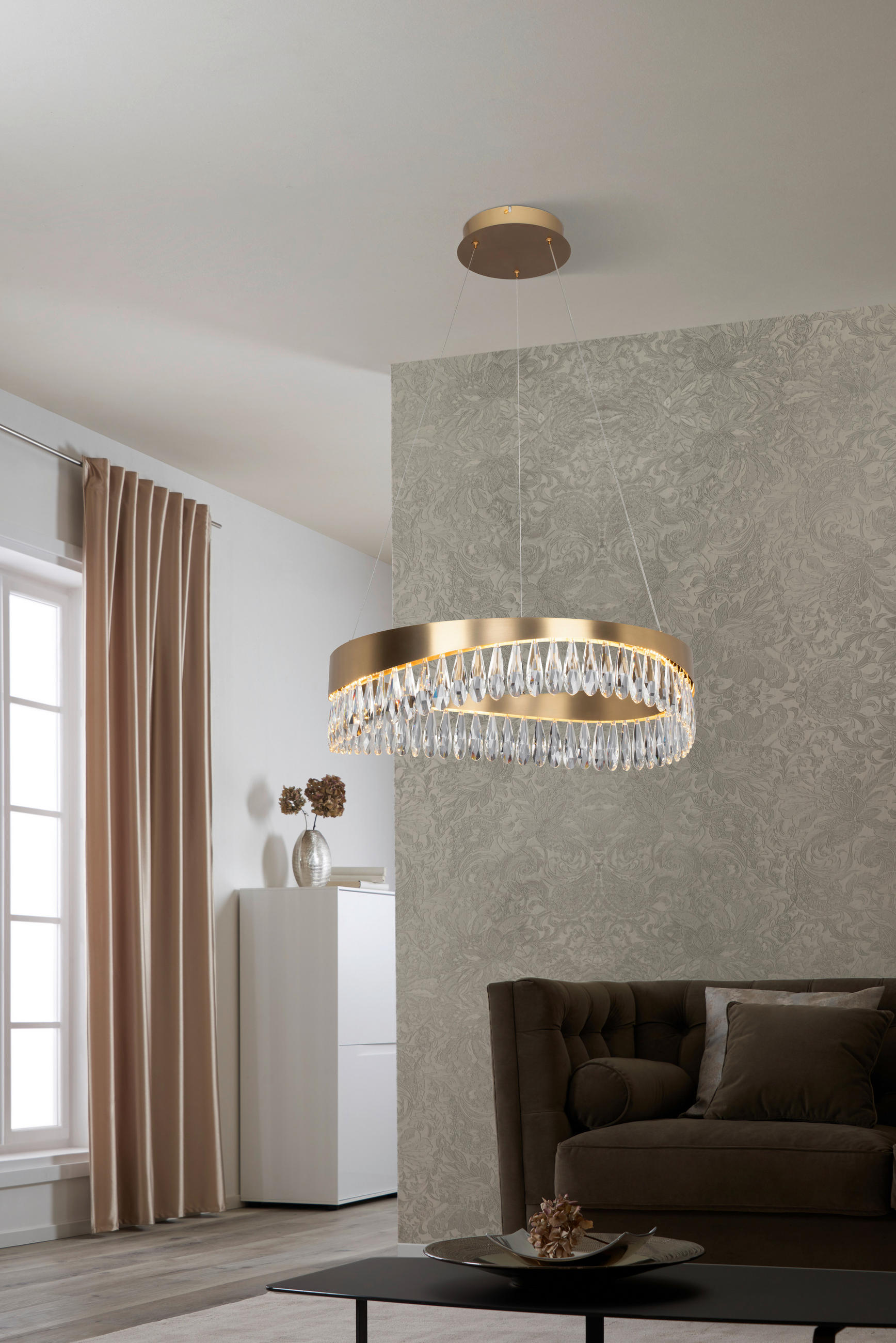 ZÁVESNÉ LED SVIETIDLO, 60/150 cm  - zlatá, Design, kov (60/150cm) - Glandor