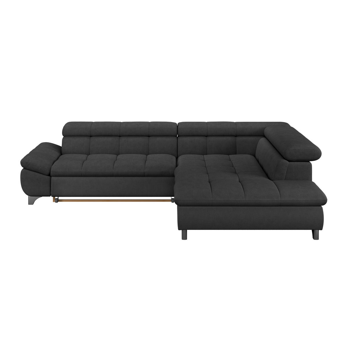 ECKSOFA Schwarz Chenille  - Chromfarben/Schwarz, KONVENTIONELL, Textil/Metall (312/234cm) - Livetastic