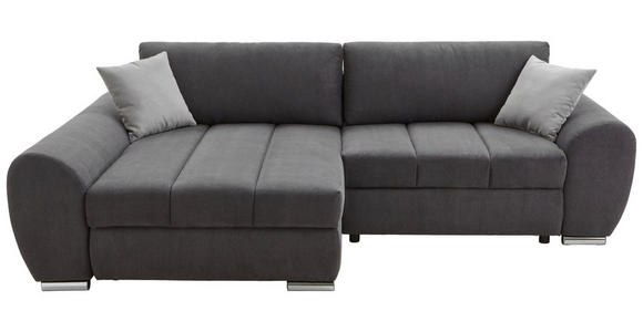 ECKSOFA Dunkelgrau Flachgewebe Zierkissen, Rückenkissen, Bettkasten, Schlaffunktion, Rücken echt  - Chromfarben/Dunkelgrau, KONVENTIONELL, Textil/Metall (175/270cm) - Carryhome