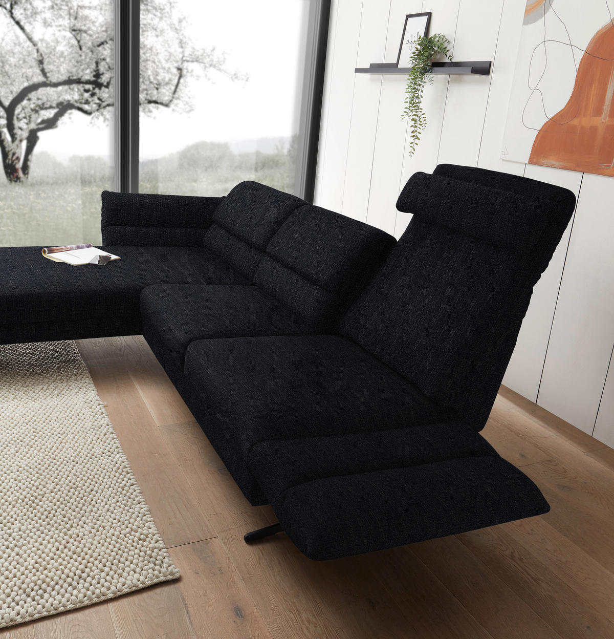 ECKSOFA in Flachgewebe Schwarz  - Schwarz, Design, Textil/Metall (176-217/279-327cm) - Dieter Knoll