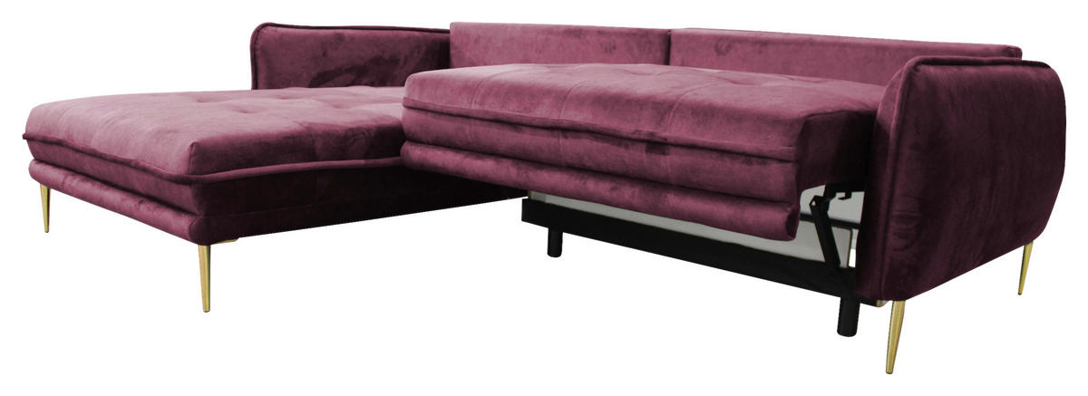 ECKSOFA Weinrot Velours  - Weinrot/Goldfarben, Design, Textil/Metall (196/264cm) - MID.YOU