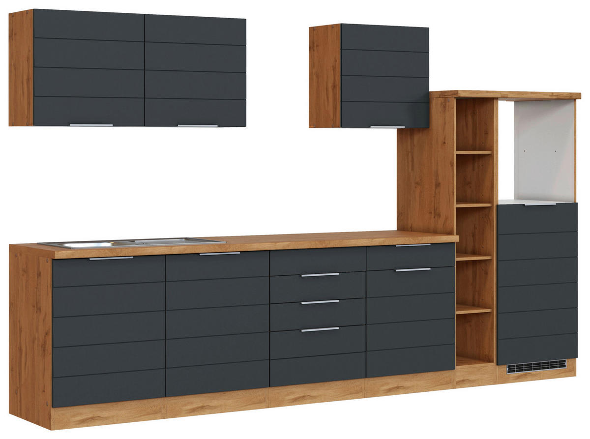 KÜCHENLEERBLOCK 330 cm   in Grau, Eiche Wotan  - Eiche Wotan/Grau, Design, Holzwerkstoff/Metall (330cm) - Held