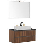 BADEZIMMER 105 cm  - Weiß Hochglanz/Nussbaumfarben, MODERN, Glas/Holz (105cm) - Dieter Knoll
