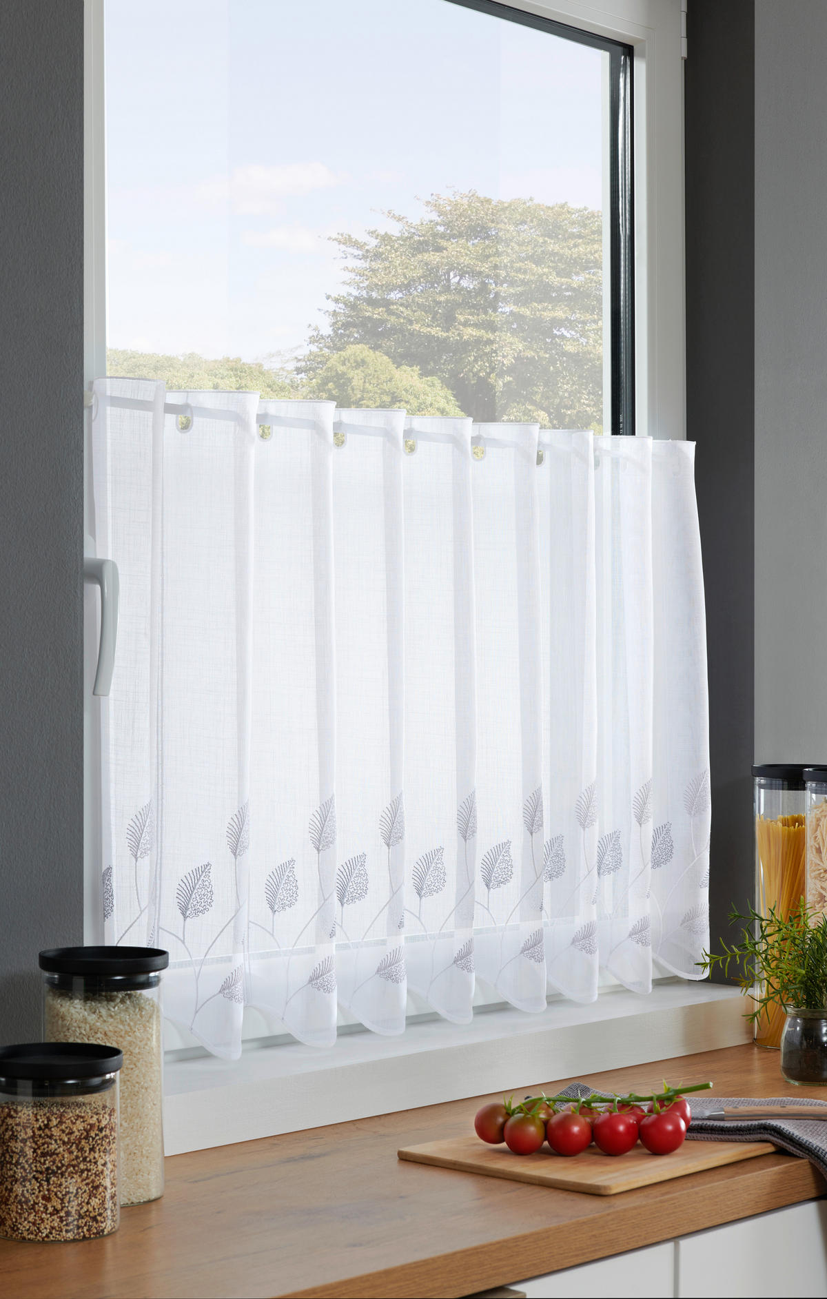 KRATKA TRANSPARENTNA ZAVESA siva, bela - siva/bela, Konvencionalno, tekstil (120cm) - Esposa