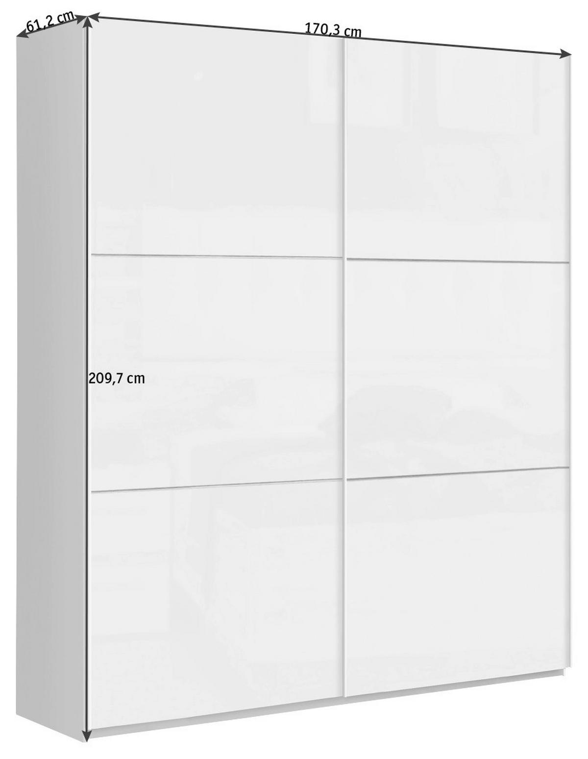 SCHWEBETÜRENSCHRANK in Weiss, Weiss Hochglanz  - Weiss Hochglanz/Weiss, Design, Holzwerkstoff/Metall (170,3/209,7/61,2cm) - home24