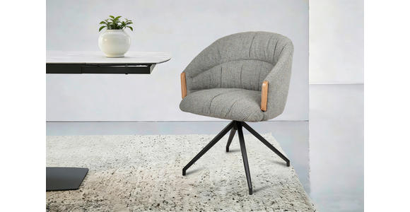 ARMLEHNSTUHL  Sitzfläche 360° drehbar, automatische Rückholfunktion Leinenoptik  - Schwarz/Grau, Design, Holz/Textil (61/84/62cm) - Valnatura