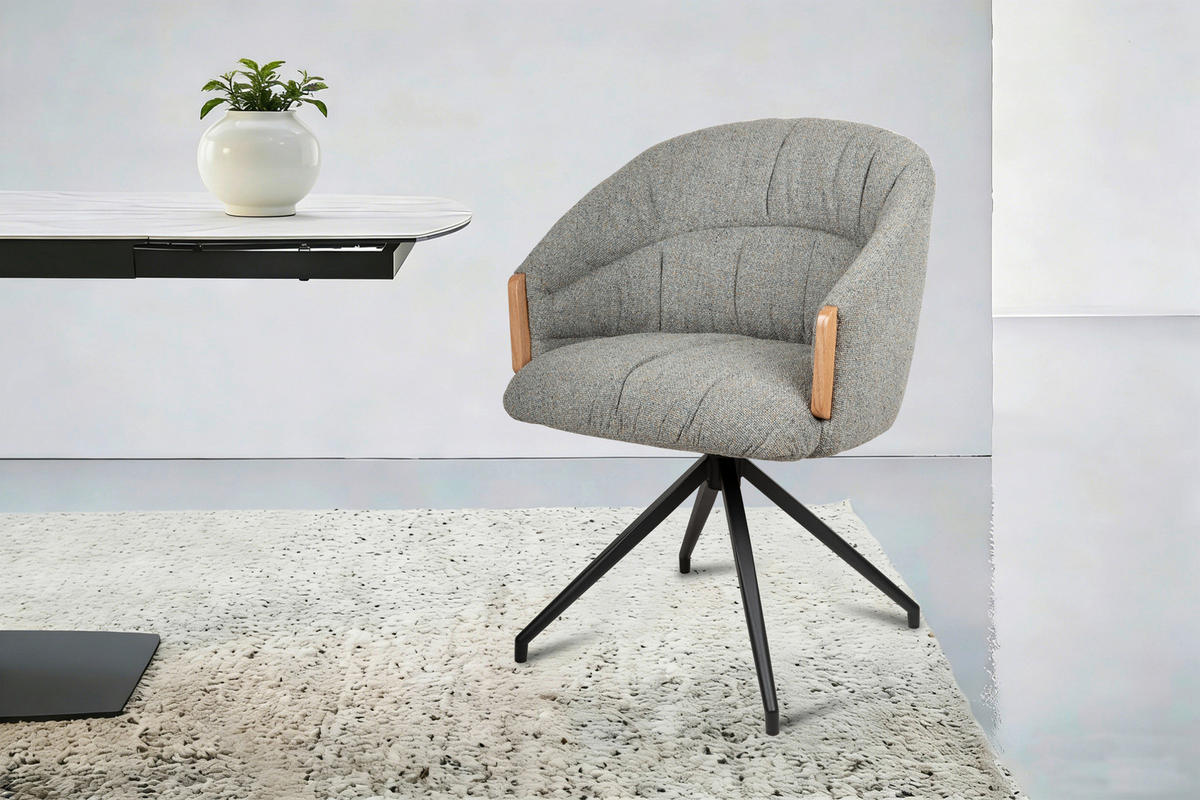 ARMLEHNSTUHL  Sitzfläche 360° drehbar, automatische Rückholfunktion Leinenoptik  - Schwarz/Grau, Design, Holz/Textil (61/84/62cm) - Valnatura