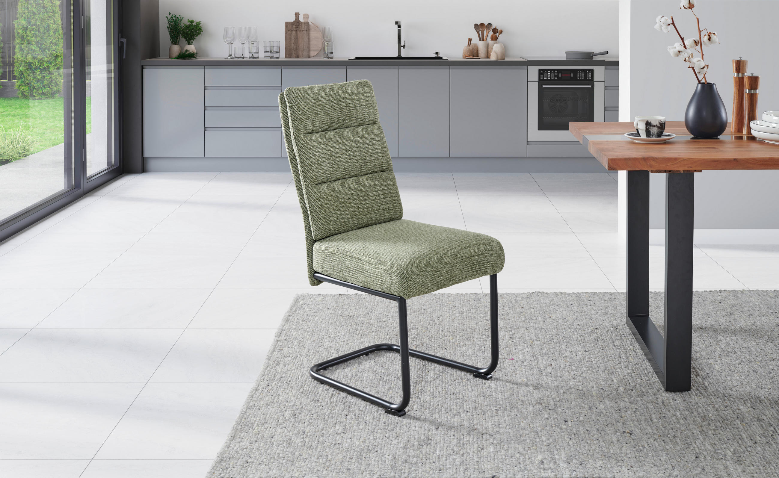 SCHWINGSTUHL  in Eisen Webstoff  - Schwarz/Grün, LIFESTYLE, Holz/Textil (45/94/62cm) - MID.YOU