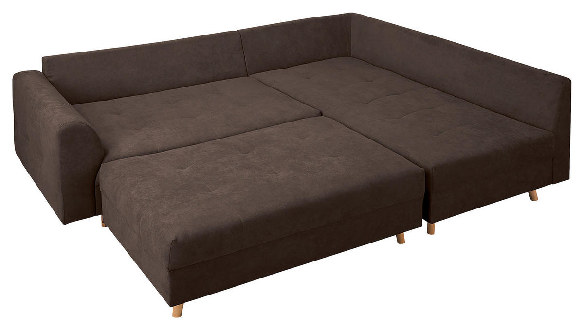 ECKSOFA inkl. Hocker Ariella Graubraun Mikrofaser  - Graubraun/Naturfarben, Design, Holz/Textil (161/231cm) - Livetastic