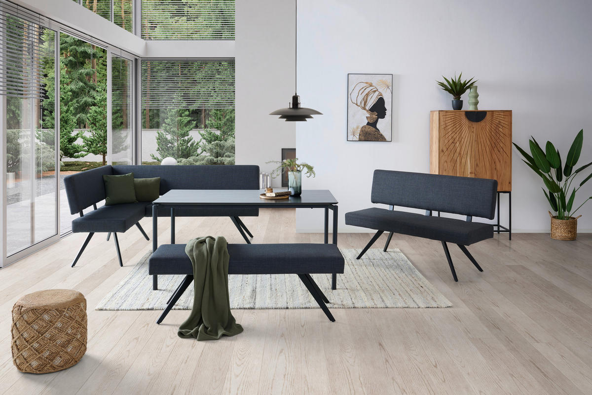 ECKBANK 150/190 cm Leinenoptik Dunkelgrau   - Dunkelgrau/Schwarz, KONVENTIONELL, Textil/Metall (150/190cm) - MID.YOU