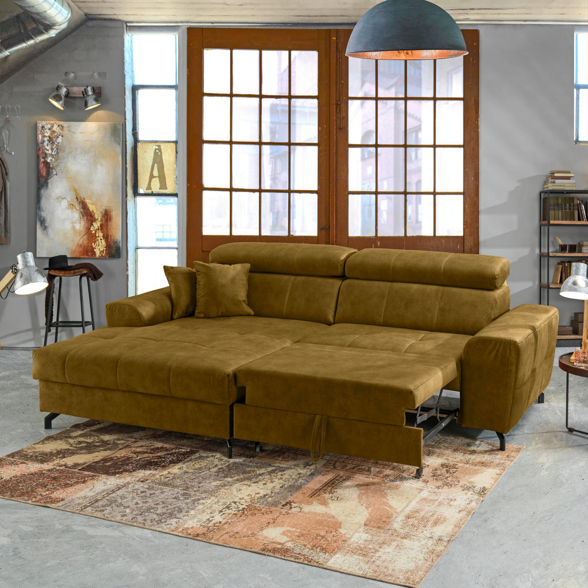 ECKSOFA in Velours Gelb, Grün  181/267 cm  - Gelb/Schwarz, Design, Textil/Metall (181/267cm) - Carryhome