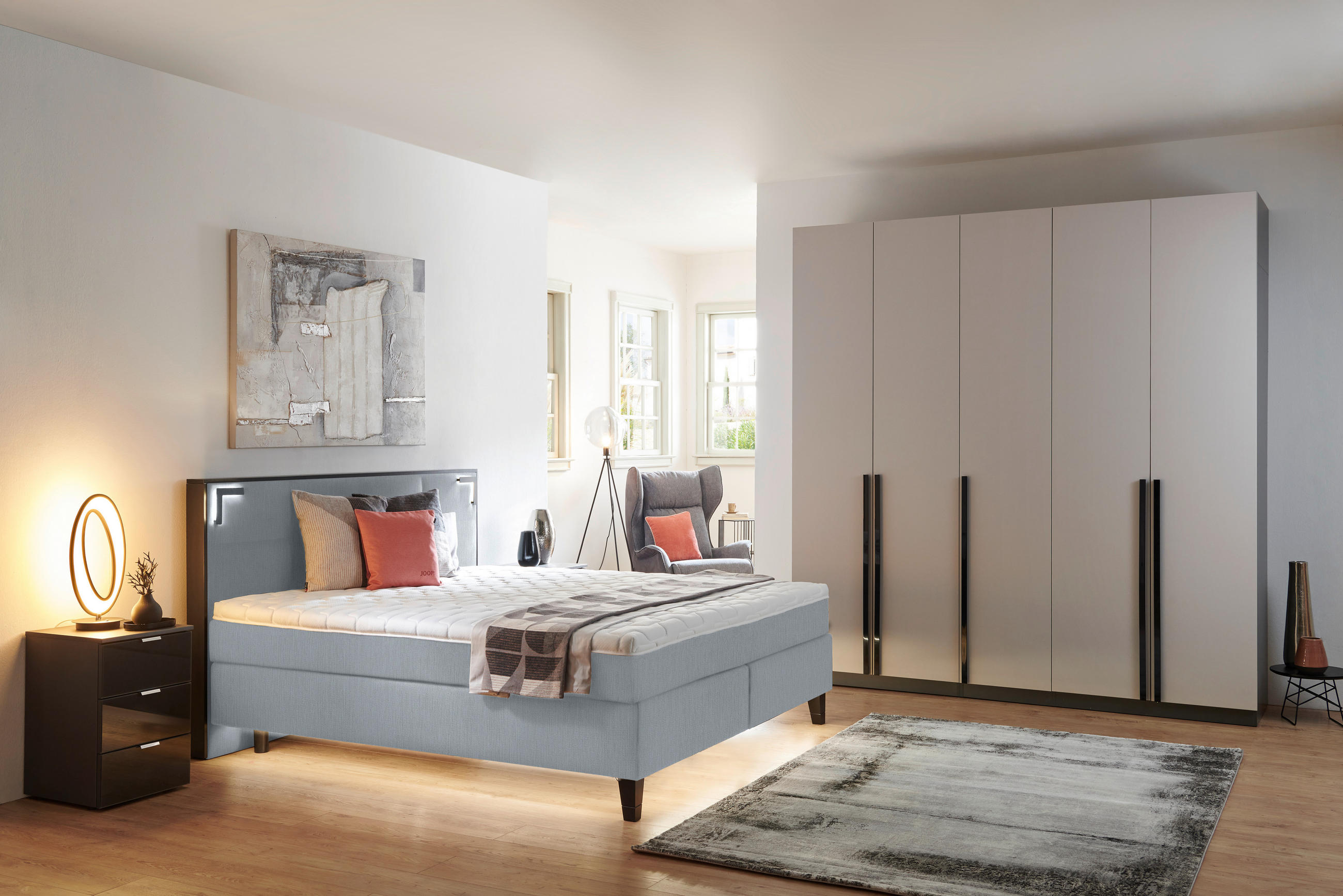 BOXSPRINGBETT 180/200 cm  in Pastellblau  - Pastellblau/Schwarz, Design, Holz/Textil (180/200cm) - Hom`in