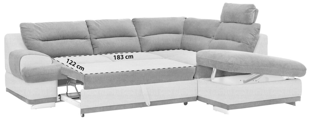 ECKSOFA Anthrazit, Hellgrau Velours  - Chromfarben/Anthrazit, KONVENTIONELL, Textil/Metall (264/217cm) - MID.YOU