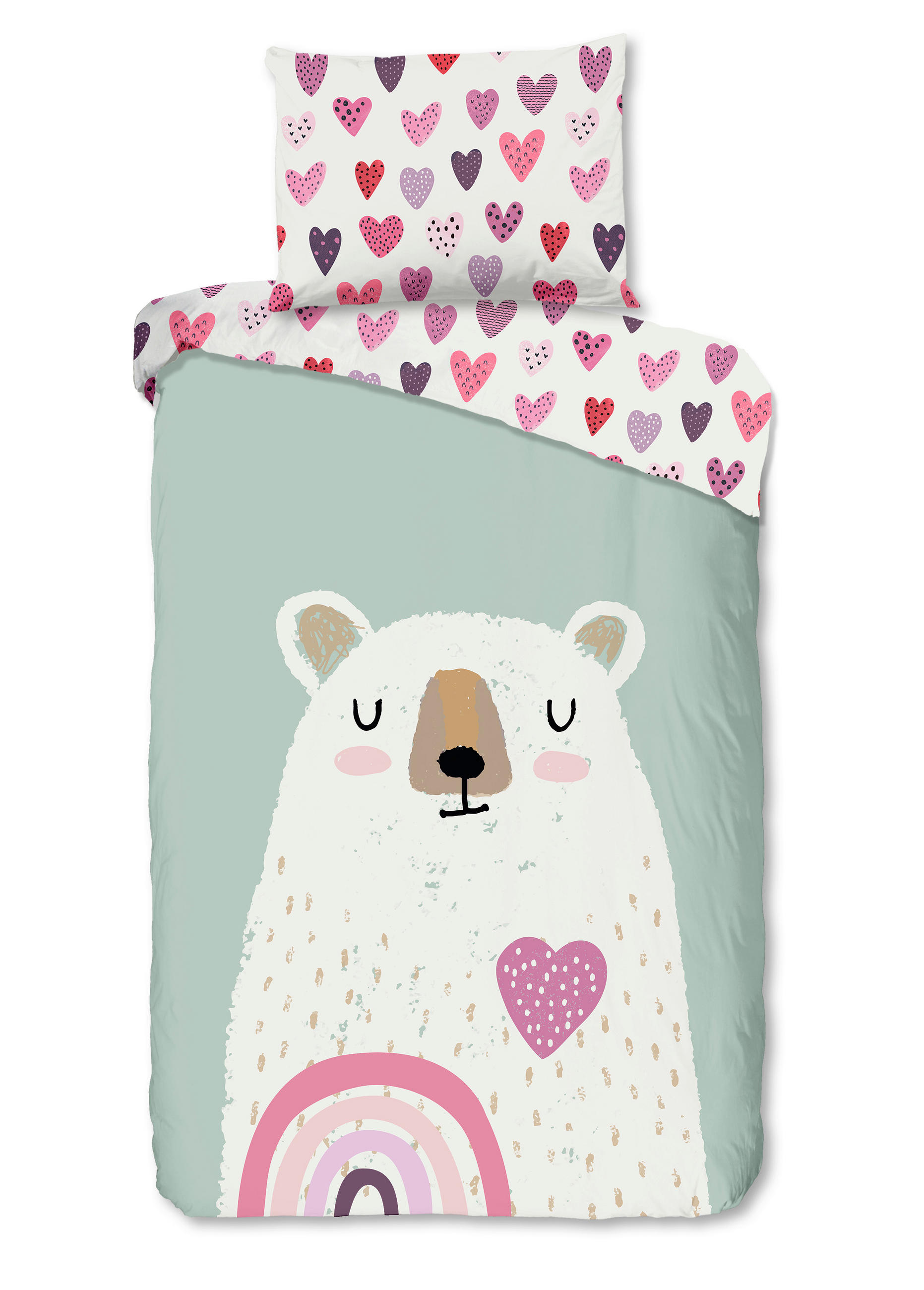 KINDERBETTWÄSCHE 140/200 cm  - Hellrosa/Salbeigrün, Basics, Textil (140/200cm)