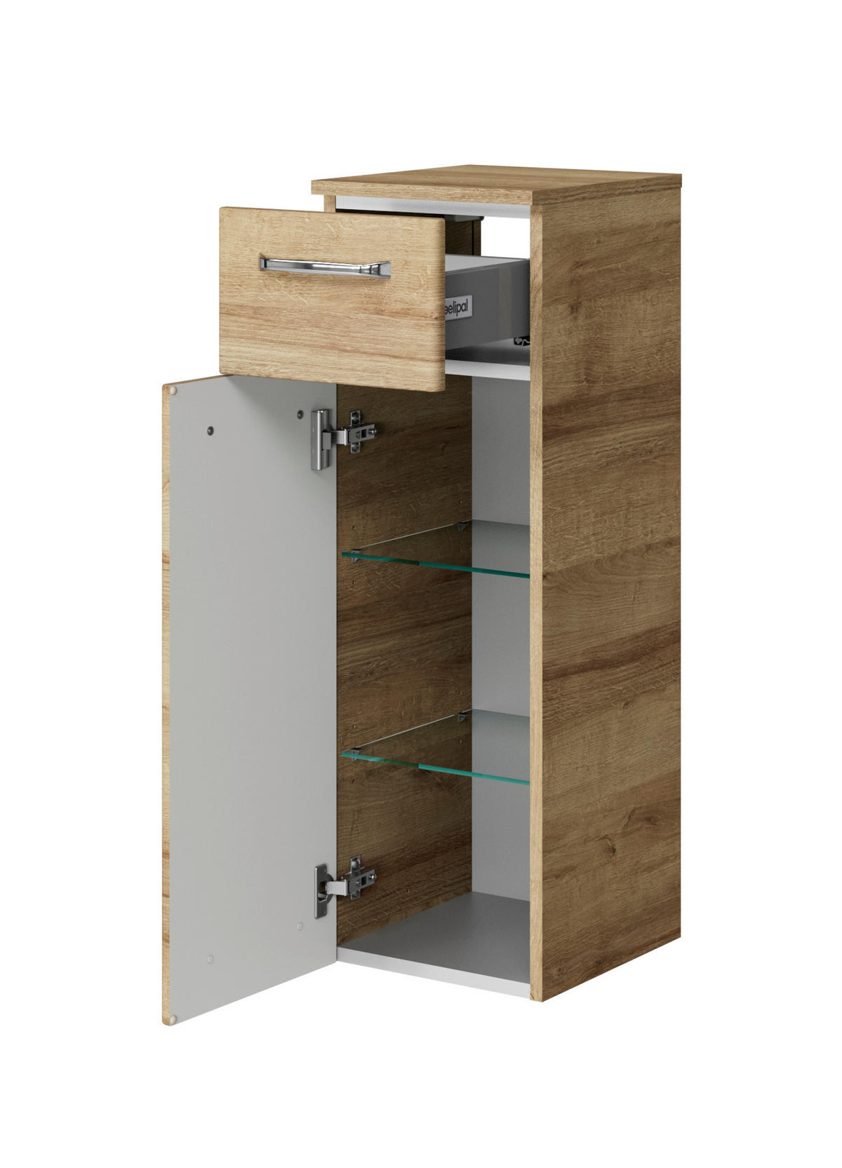SEITENSCHRANK 30/90,5/33 cm  - Chromfarben/Eichefarben, KONVENTIONELL, Glas/Holzwerkstoff (30/90,5/33cm) - Sadena
