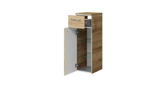 SEITENSCHRANK 30/90,5/33 cm  - Chromfarben/Eichefarben, KONVENTIONELL, Glas/Holzwerkstoff (30/90,5/33cm) - Xora