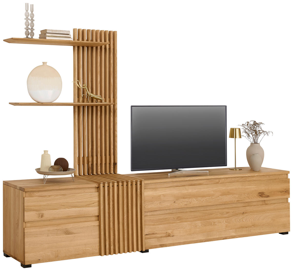 WOHNWAND  in Eichefarben  248,8/175,3/44 cm  - Eichefarben/Schwarz, Natur, Holz (248,8/175,3/44cm) - Linea Natura