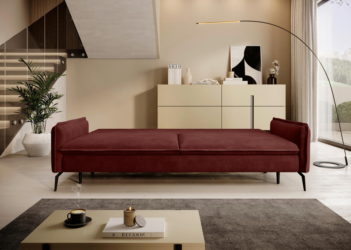 SCHLAFSOFA Chenille Rot  - Rot/Schwarz, KONVENTIONELL, Textil/Metall (223/89/107cm) - Carryhome