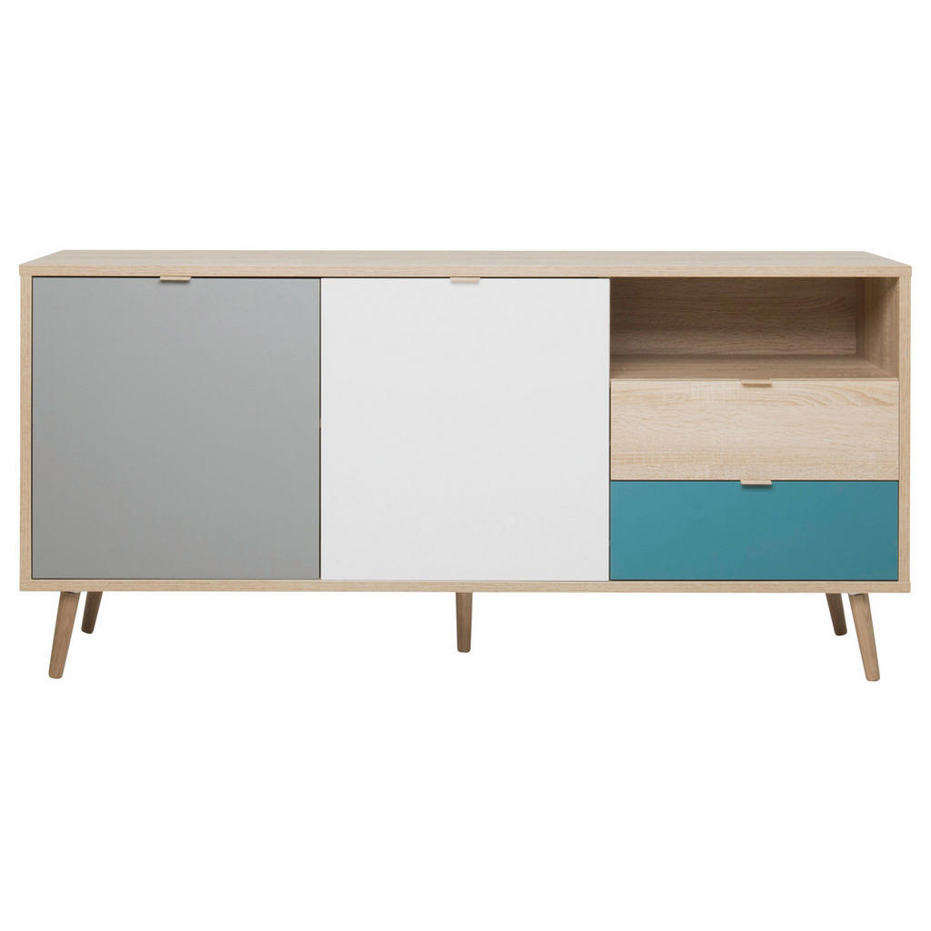 Sideboard Dekor 150 cm Cuba 51 Trend Grau/Weiß/Petrol/Eiche