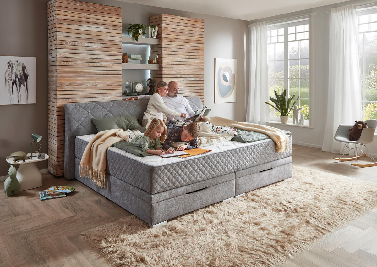 FAMILIENBETT - Chromfarben/Grau, KONVENTIONELL, Kunststoff/Textil (240/200cm) - Boxxx