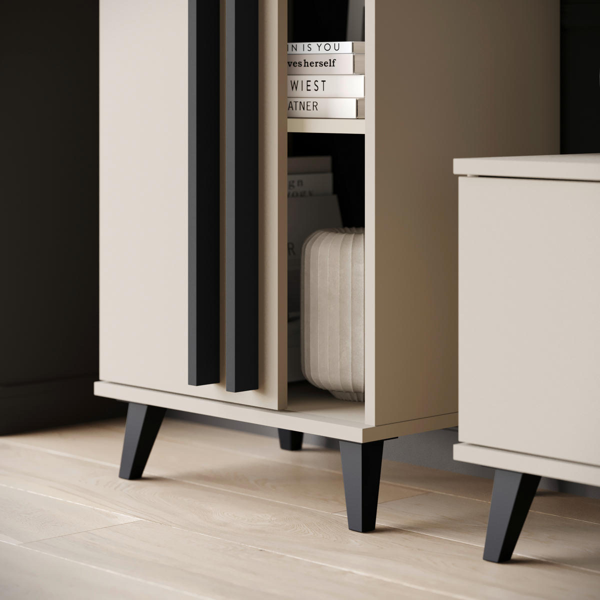 WOHNWAND 4-teilig  in Beige 270/140/33 cm  - Beige/Schwarz, Trend, Holzwerkstoff/Kunststoff (270/140/33cm)