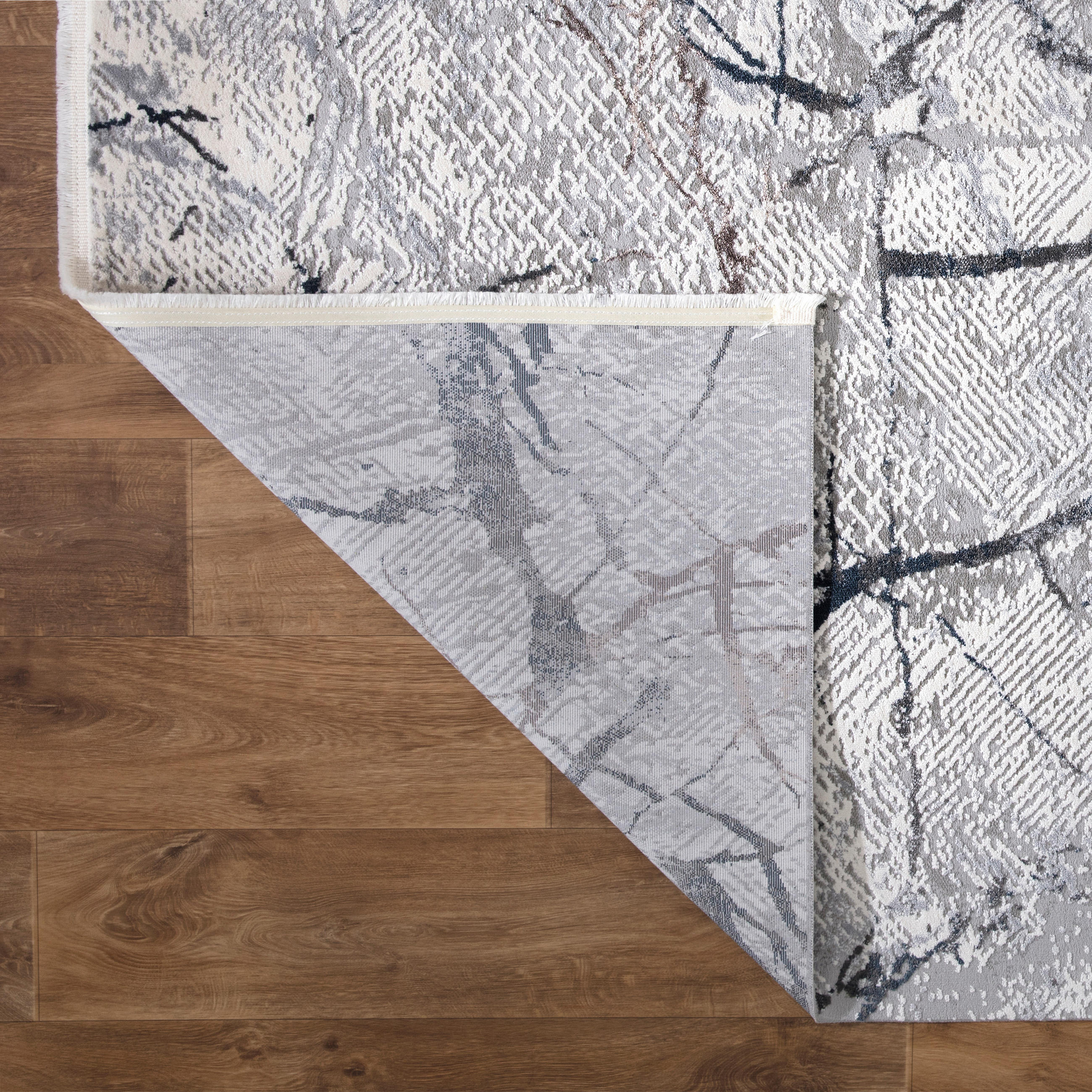 Thumbnail - Novel Vintage-Teppich Royal, Grau, Schwarz, Weiß, Textil, Abstraktes, rechteckig, 120x180 cm, für Fußbodenheizung geeign...