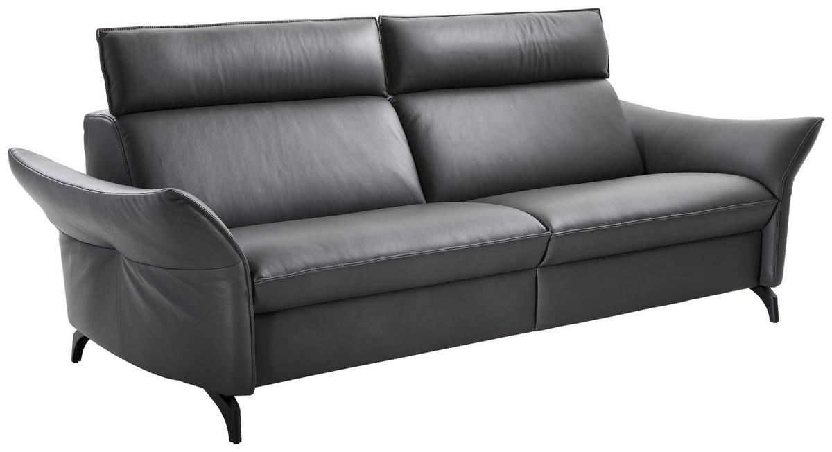 3-SITZER-SOFA in Echtleder Dunkelgrau  - Dunkelgrau/Anthrazit, Design, Leder/Metall (224/92/95cm) - Himolla