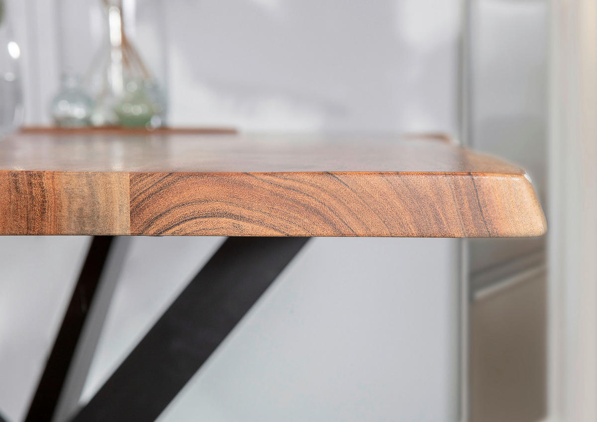 ESSTISCH Akazie massiv rechteckig Naturfarben, Schwarz  - Schwarz/Naturfarben, MODERN, Holz/Metall (180/90/75cm) - Livetastic