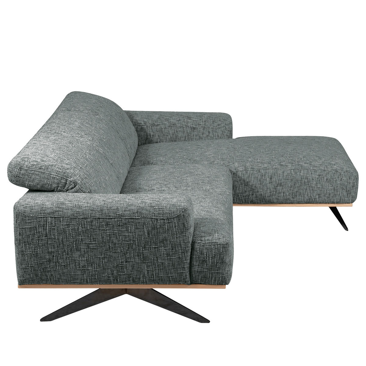 ECKSOFA PORTLAND Anthrazit Struktur Kopfteilverstellung  - Anthrazit/Schwarz, Design, Holz/Textil (295/187cm) - Livetastic