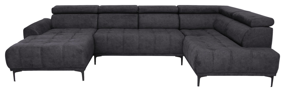 WOHNLANDSCHAFT in Velours Dunkelbraun  - Dunkelbraun/Schwarz, Design, Textil/Metall (172/340/191cm) - Stylife