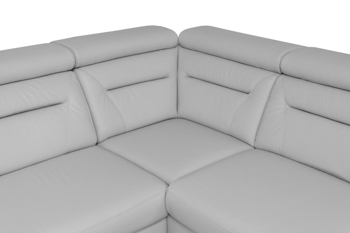 ECKSOFA  in Lederlook Echtleder Platinfarben  - Platinfarben/Wengefarben, Design, Leder/Holz (260/212cm) - Celina Home
