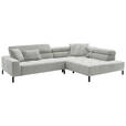 ECKSOFA in Feincord Hellgrau  - Hellgrau/Schwarz, KONVENTIONELL, Textil/Metall (311/219cm) - Hom`in