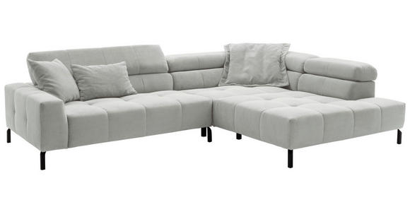 ECKSOFA in Feincord Hellgrau  - Hellgrau/Schwarz, KONVENTIONELL, Textil/Metall (311/219cm) - Hom`in