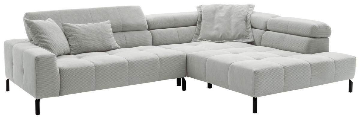 ECKSOFA in Feincord Hellgrau  - Hellgrau/Schwarz, Konventionell, Textil/Metall (311/219cm) - Hom`in
