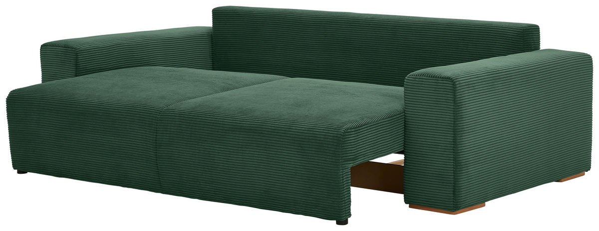SCHLAFSOFA in Cord Grün  - Buchefarben/Schwarz, Konventionell, Holz/Kunststoff (255/86/123cm) - Livetastic