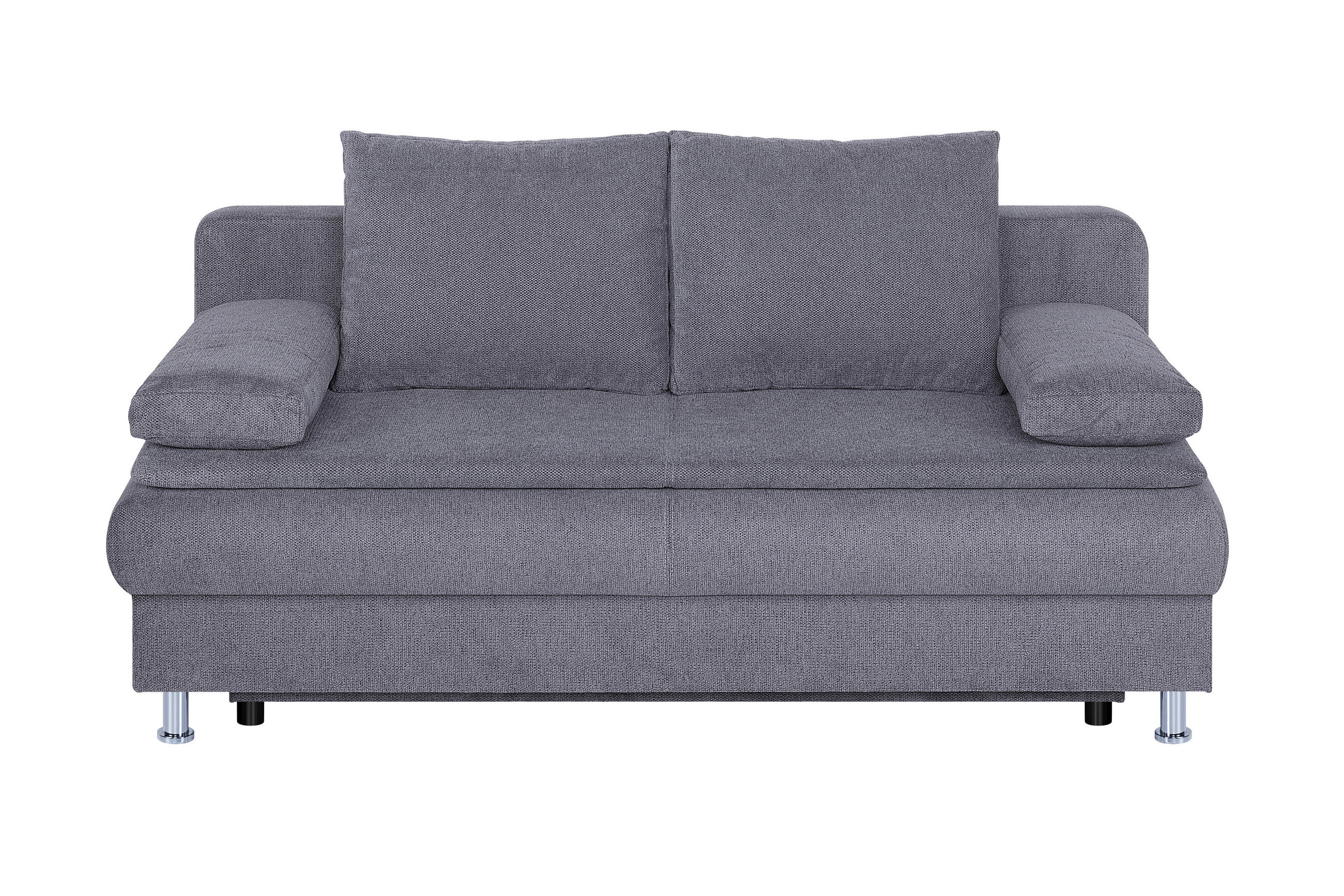 SCHLAFSOFA Webstoff Graubraun  inkl. Rückenkissen, Armlehnenkissen, Bettkasten, Schlaffunktion, Topper, Rücken echt  - Chromfarben/Graubraun, Design, Kunststoff/Textil (200/92/90cm) - P & B