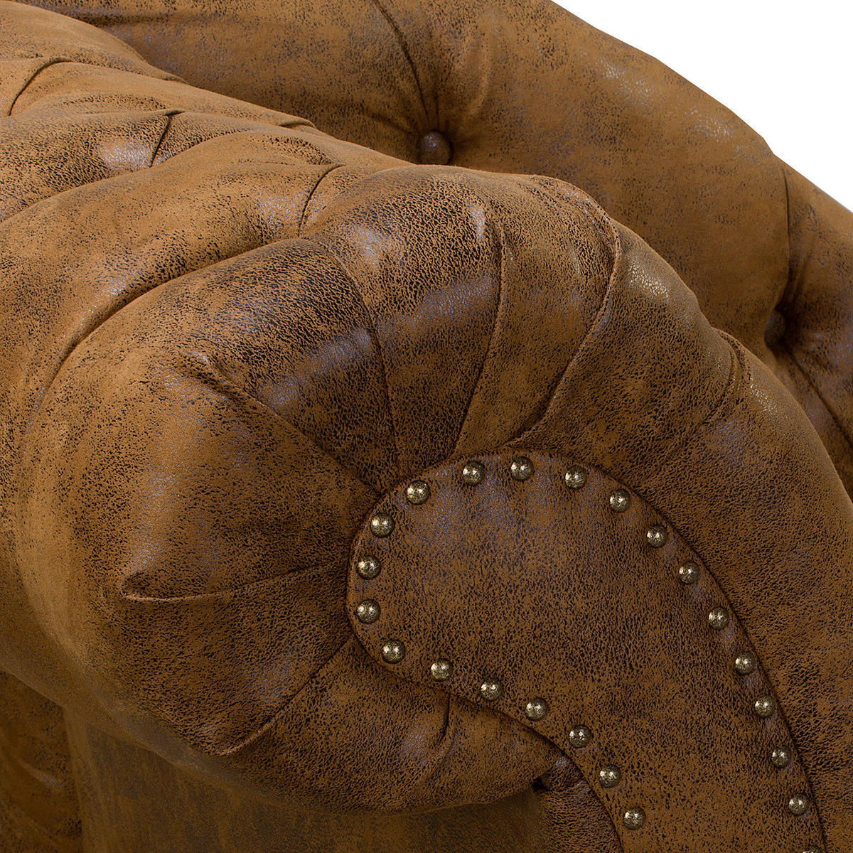 RÉCAMIERE Lederlook Cognac  - Cognac/Braun, Design, Holz/Textil (185/93/75cm) - Livetastic