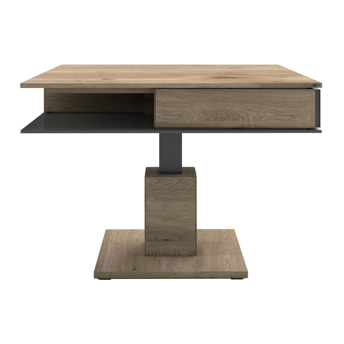 COUCHTISCH Altholz, Eiche mehrschichtige Massivholzplatte (Tischlerplatte) Farbglas 90/90/46 cm quadratisch Anthrazit, Eichefarben  - Eichefarben/Anthrazit, Design, Glas/Holz (90/90/46cm) - Voglauer