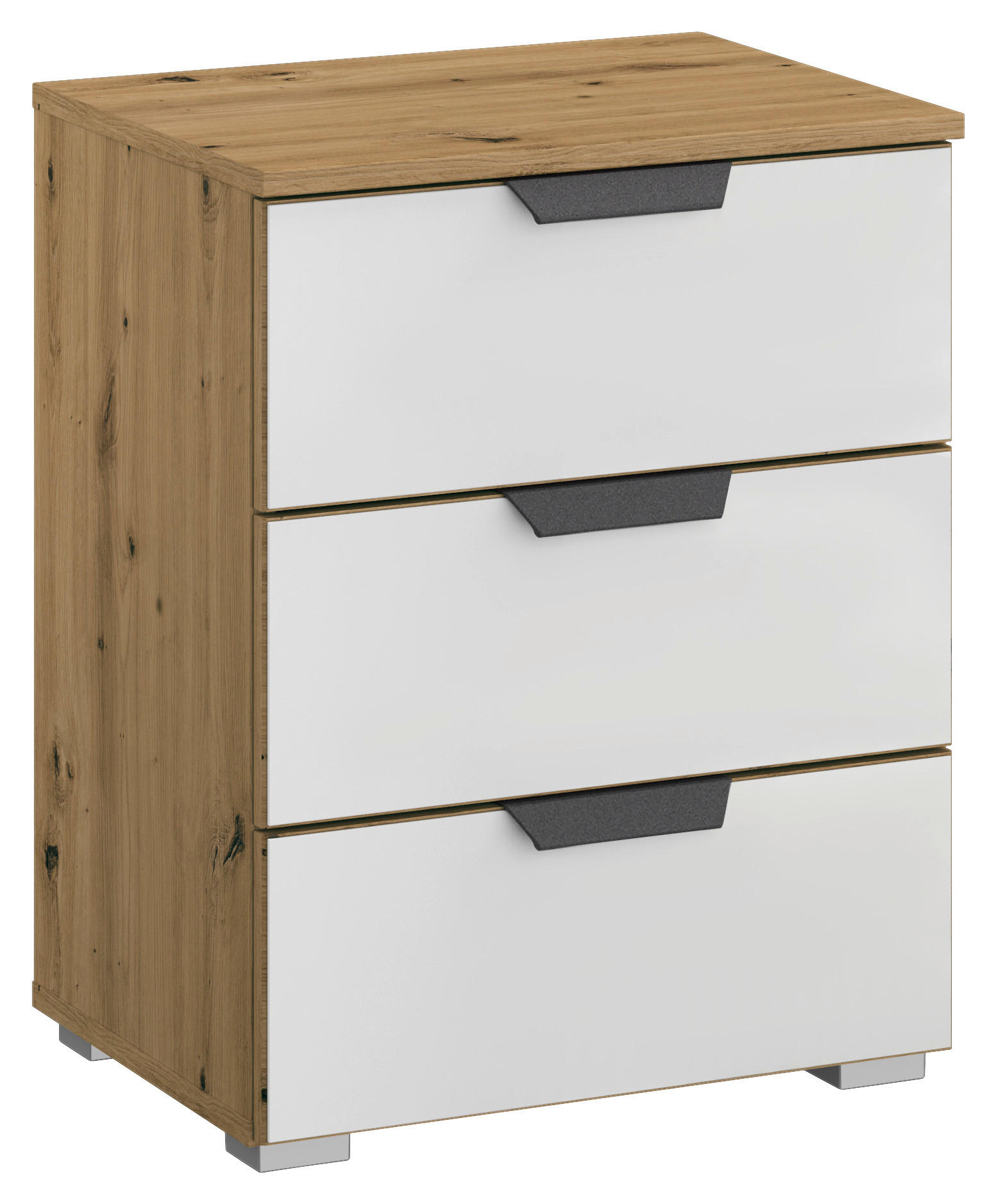 NACHTSCHRANK 47/62/42 cm, Weiß, Eiche Artisan,  - Alufarben/Eiche Artisan, MODERN, Glas/Holzwerkstoff (47/62/42cm) - Rauch Möbel