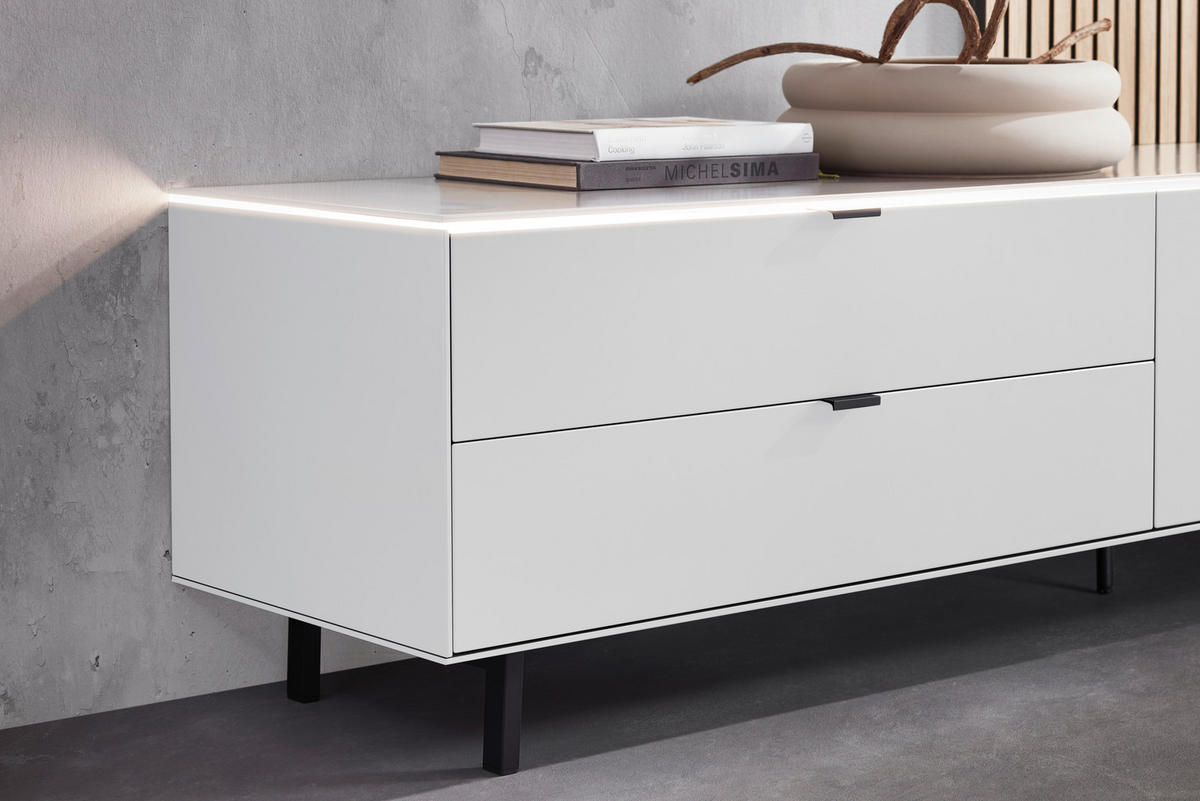 WOHNWAND  in Naturfarben, Weiss 216/149/46 cm  - Weiss/Naturfarben, Design, Glas/Holzwerkstoff (216/149/46cm) - Dieter Knoll